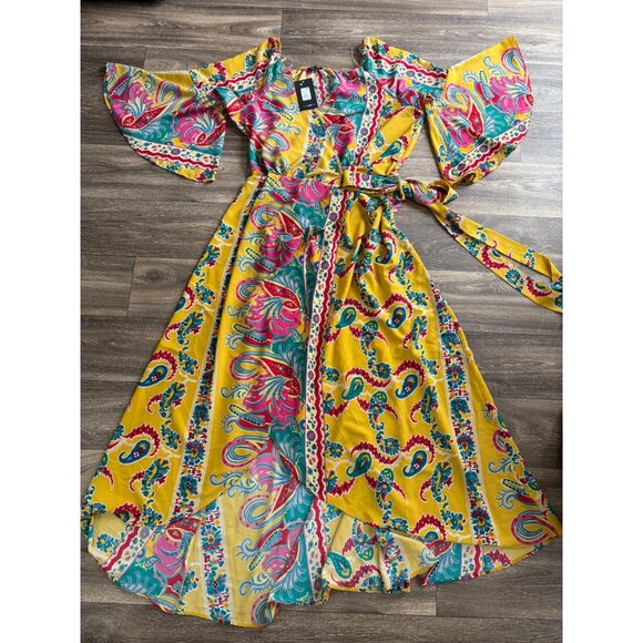 NEW FASHION NOVA WOMENS PLUS SIZE GRAP MAXI DRESS 3X BELL SLEEVE PAISLEY COLORFU - Picture 2 of 6